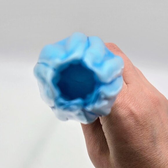 Art Glass Hand Blown Flower Blue Long Green Stem Flower With Leaf Stem Read - Picture 11 of 16